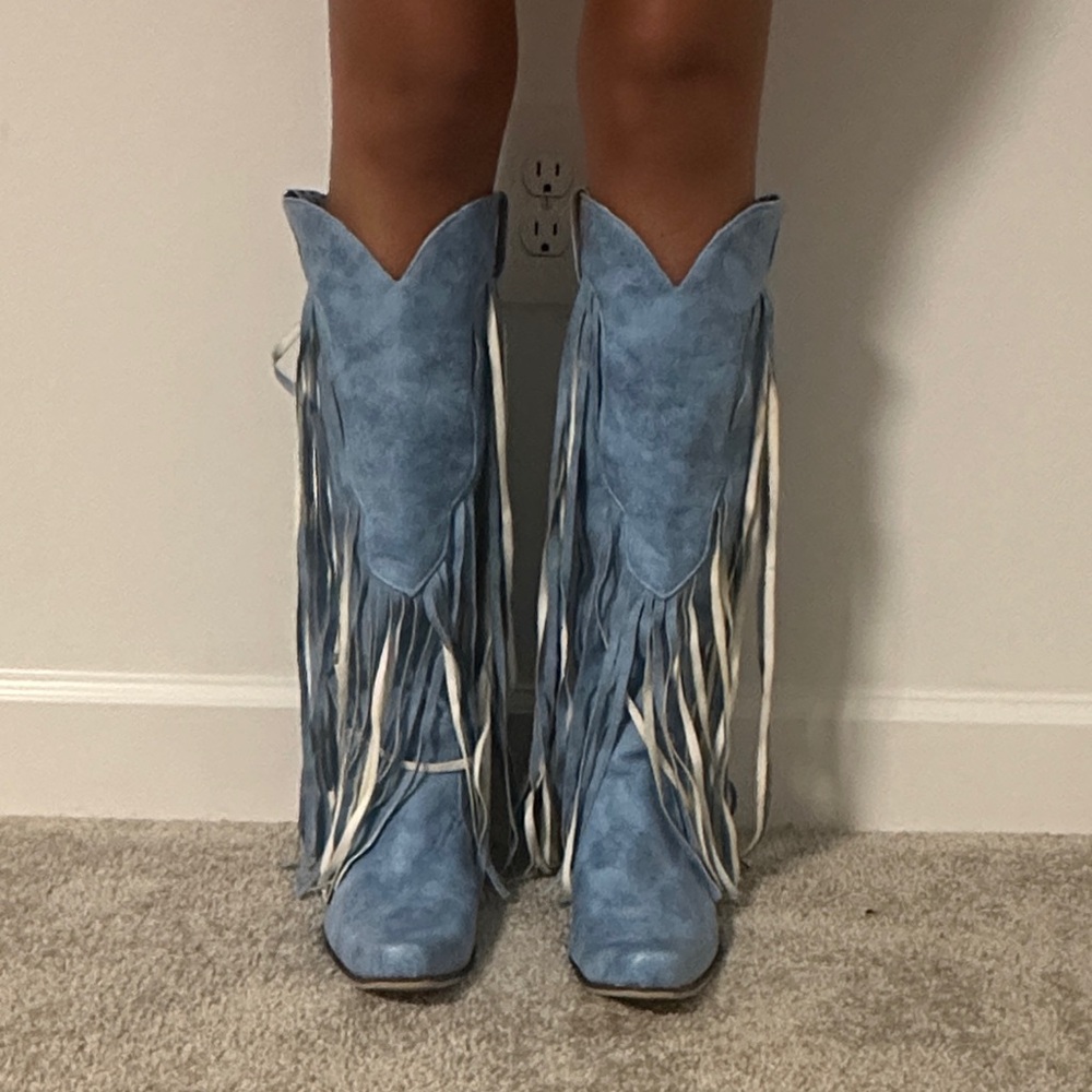 Blue Fringe Women's Boots (see description for size)